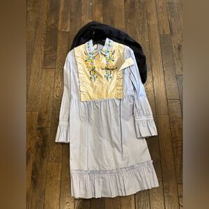 Gucci Embroidered Floral Cotton Dress in Light Blue and Cream
